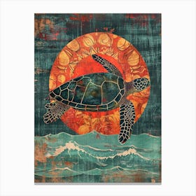 Sea Turtle In The Red Sunset 1 Canvas Print