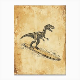 Vintage Compsognathus Dinosaur On A Surf Board 1 Canvas Print