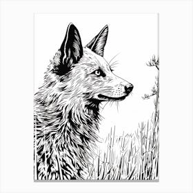 Fox In The Forest Linocut White Illustration 6 Canvas Print