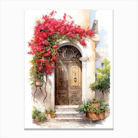 Palma De Mallorca, Spain   Mediterranean Doors Watercolour Painting 4 Canvas Print