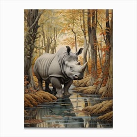 Rhino In The Jungle Realistic Illustration 1 Canvas Print