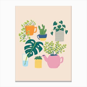 House Plants In Pots in Peach Canvas Print