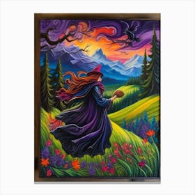 Witch With Broom 2 Canvas Print