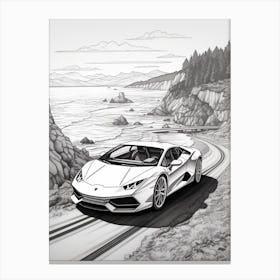 Lamborghini Huracan Coastal Line Drawing 4 Canvas Print