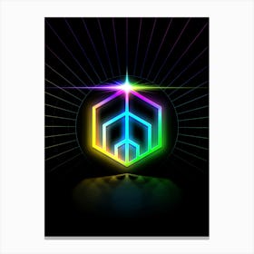 Neon Geometric Glyph in Candy Blue and Pink with Rainbow Sparkle on Black n.0342 Canvas Print