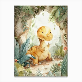 Dinosaur In The Trees Storybook Style Painting 1 Canvas Print