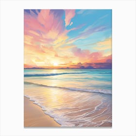 Grace Bay Beach Turks And Caicos At Sunset, Vibrant Painting 2 Canvas Print