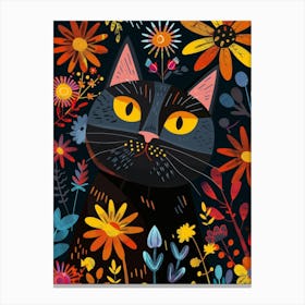 Black Cat In Flowers 11 Canvas Print