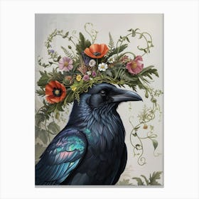 Crow With Flower Crown Canvas Print