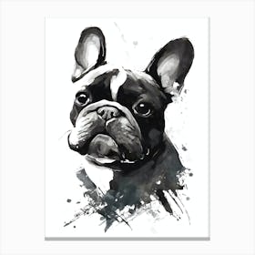 Cute French Bulldog Black Ink Portrait Canvas Print
