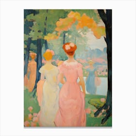 Two Women In Pink Dresses Canvas Print