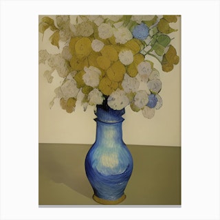 Blue Vase With Dried Flowers Canvas Print