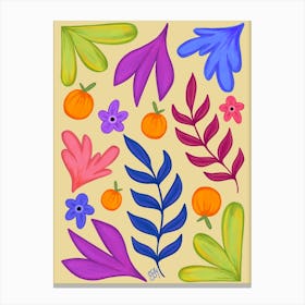 Colorful Leaves And Flowers Canvas Print