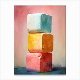 Three Colored Cubes, Stones Art Canvas Print