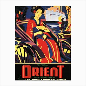 Orient, Geisha In Rickshaw, Travel Poster Canvas Print