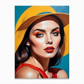 Woman Portrait With Hat Pop Art (13) Canvas Print