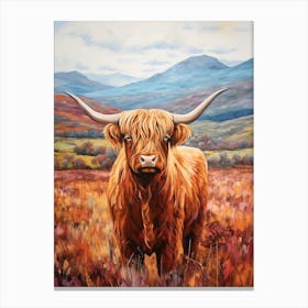 Brushstroke Impressionism Style Painting Of A Highland Cow In The Scottish Valley 5 Canvas Print