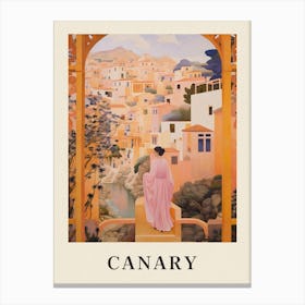 Canary Islands Spain 2 Vintage Pink Travel Illustration Poster Canvas Print