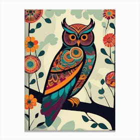 Owl On A Branch with Flowers, 1466 Canvas Print