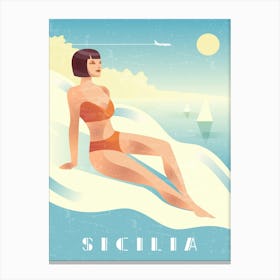 Sicily, Italy - Boho Retro travel poster Canvas Print