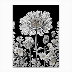 Desert Marigold Wildflower Linocut 2 Canvas Print
