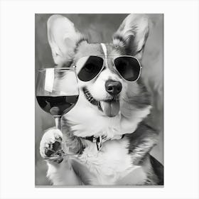 Corgi Dog With Wine Glasses Canvas Print