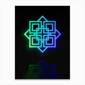 Neon Blue and Green Abstract Geometric Glyph on Black n.0383 Canvas Print