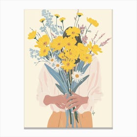 Spring Girl With Yellow Flowers 5 Canvas Print