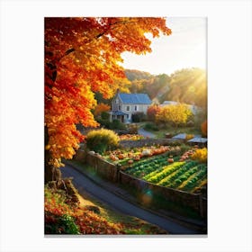 Autumnal Landscape Enhanced Saturation Leaves In Mid Fall Bright Sun Casting Dynamic Shadows Gli Canvas Print