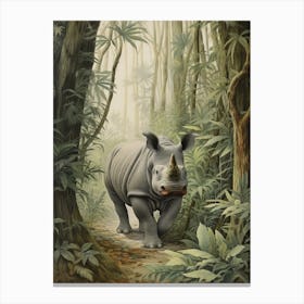 Rhino In The Trees Realistic Illustration 1 Canvas Print