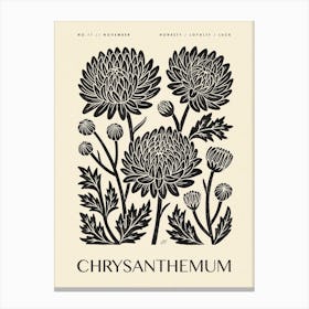 Rustic November Birth Flower Chrysanthemum Black Cream Canvas Print