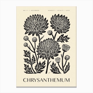 Rustic November Birth Flower Chrysanthemum Black Cream Canvas Print