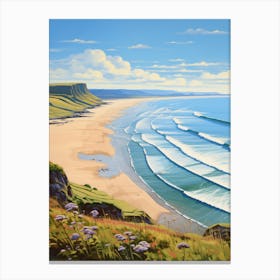 A Painting Of Rhossili Bay, Swansea Wales 4 Canvas Print