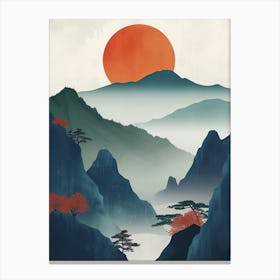 Japandi Cubist Fusion: Asian Landscape Canvas Print