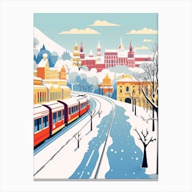 Retro Winter Illustration Budapest Hungary Canvas Print