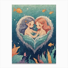 Mermaids In Love Canvas Print