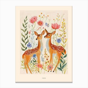 Folksy Floral Animal Drawing Deer 5 Poster Canvas Print