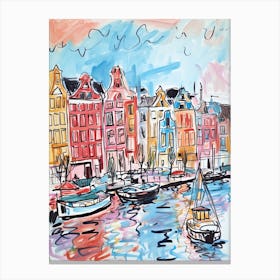 Amsterdam, Dreamy Storybook Illustration 1 Canvas Print