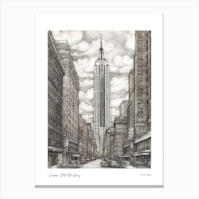 Empire State Building  New York Pencil Sketch 3 Watercolour Travel Poster Canvas Print