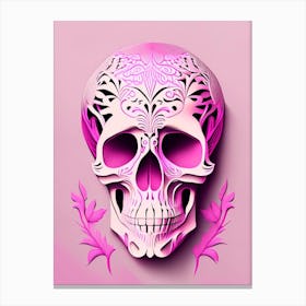 Skull With Abstract Elements 2 Pink Line Drawing Canvas Print