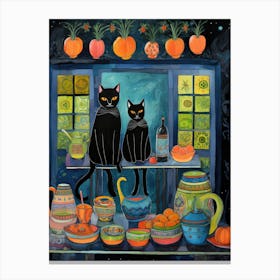 Black Cats In The Kitchen Canvas Print