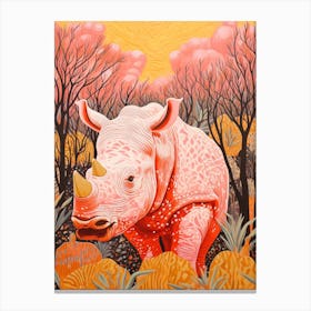 Rhino In The Plants Warm Tones 2 Canvas Print