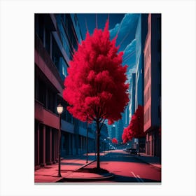 Red Tree In The City Canvas Print