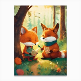 Foxes Reading Canvas Print