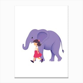 Little Girl Walking With Elephant 1 Canvas Print