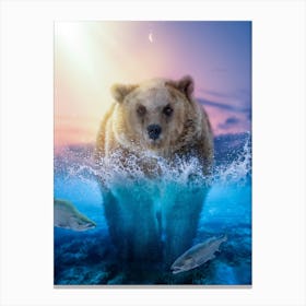 Wild Bear Fishing For Salmon Canvas Print