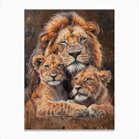 African Lion Family Bonding Acrylic Painting 2 Canvas Print