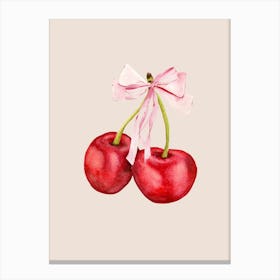 Coquette Cherries & Pink Bow - 2 - Neutral Canvas Print