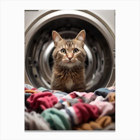 Cat In Washing Machine Canvas Print