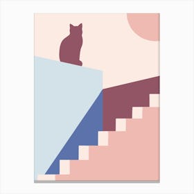 Cat On Stairs — boho travel poster Canvas Print